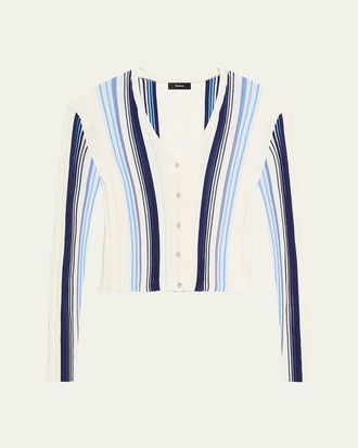 Theory Striped Long-Sleeve Knit Cardigan