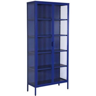 Sweeek Sideboard, steel and tempered glass china cabinet with 2 doors Blue 80x35x180 cm - Arkansas
