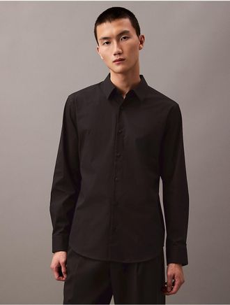 Calvin Klein Mens Cotton Stretch Classic Button-Down Shirt - Black - XS