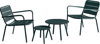 Vente-Unique Conjunto de jard&iacute;n de metal - 2 sillones bajos apilables y mesas nido - Color verde pino - MIRMANDE de MYLIA
