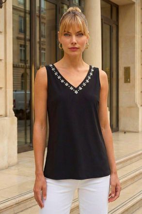 Roman Embellished V-Neck Stretch Vest Top