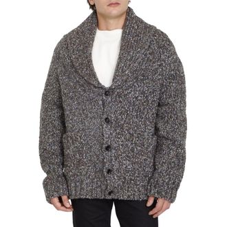 Bottega Veneta Mens Gray Alpaca Leather Cardigan Clothing