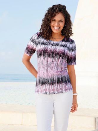 Casual Looks Kurzarmshirt CASUAL LOOKS Kurzarm-Shirt, Damen, Gr. 36, ros&eacute;, grau, bedruckt, 95% Viskose, 5% Elasthan, gemustert, Rundhals, Shirts Kurzarmshirt