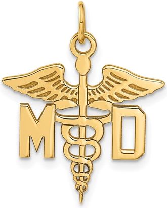 Diamond2Deal 14k Yellow Gold Large M. D. Caduceus Charm
