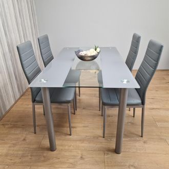 Kosy Koala Dining Table & 4 Chairs Modern Grey Glass Table With 4 Grey Chairs Dining Room Furniture in Brown