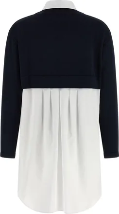 Elisabetta Franchi Multi-Layered Knit and Cotton Dress - Navy