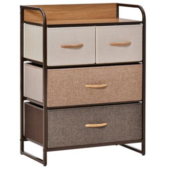 HOMCOM 4-Drawer Dresser - 3-Tier Storage Organizer - Tower Unit for Bedroom Hallway Closets with Steel Frame Wooden Top Closet With 4 Easy Pull Fabric Drawer