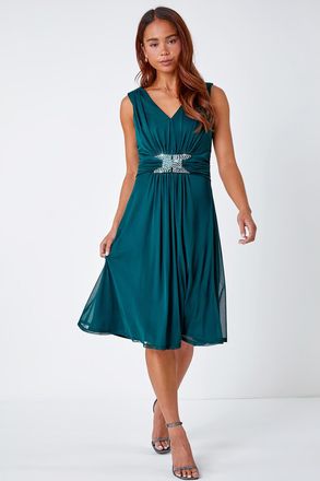 Roman Embellished Waist Chiffon Mesh Dress