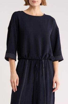 Adrianna Papell Tie Waist Drop Shoulder Top in Blue Moon/Ivory at Nordstrom Rack, Size X-Small