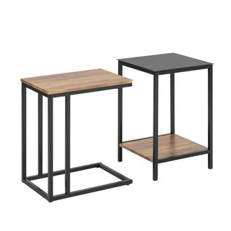 SoBuy Set de 2 mesas auxiliares madera y vidrio negro