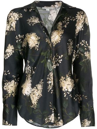 Vince floral-print silk shirt - Black