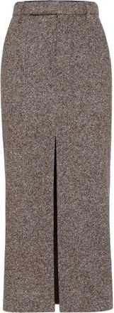 Brunello Cucinelli Wool And Silk Mélange Diagonal Sartorial Pencil Skirt With Monili Clothing