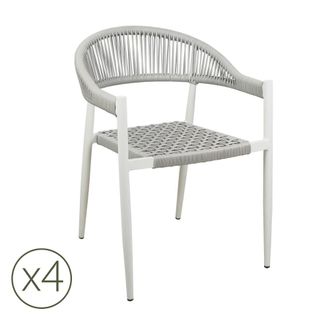 Kerama Pack de 4 sillas de exterior de aluminio blanco y cuerda