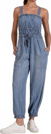 Elan Denim Elastic Bottom Jumpsuit In Light Blue Washed