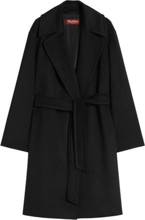 Max Mara Zwarte wollen jas met riem - Dames - Jas met riem - Zwart - S - Wol - Jassen