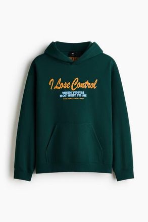 H&M Loose Fit Printed Hoodie in Dark Green/i Lose Control at Nordstrom, Size Xx-Large