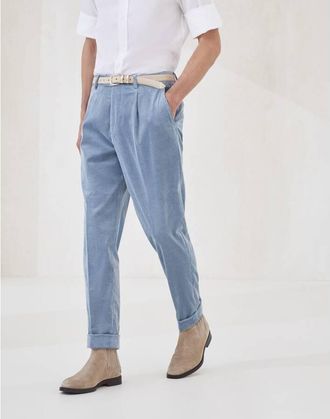 Brunello Cucinelli Mens Cloud Cotton Wool Blend Pleated Trousers, Size 54