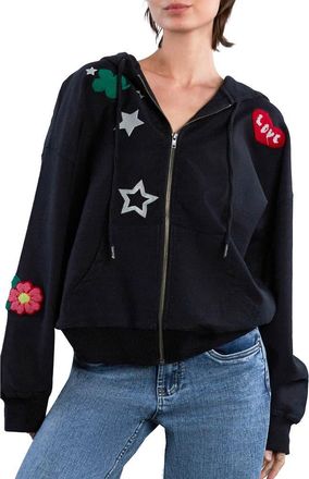 BILLY T Birds of a Feather Embroidered Zip-Up Graphic Hoodie in Ink at Nordstrom, Size X-Small