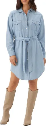 Karen Kane Western Belted Shirtdress in Denim at Nordstrom, Size X-Small