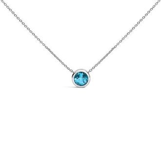 House of Brilliance 925 Sterling Silver 7MM Bezel Set Created Gemstone Pendant Necklace - 18 Inches in Blue Topaz at Nordstrom