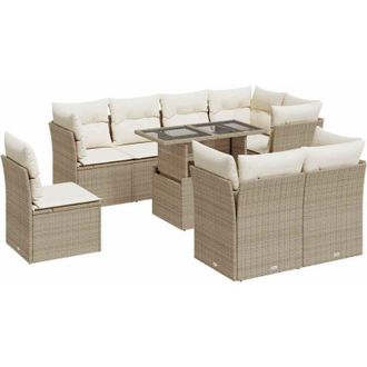 vidaXL Set De Sof&aacute;s De Jard&iacute;n Con Cojines 9 Pzas Rat&aacute;n Sint&eacute;tico Beige Vidaxl