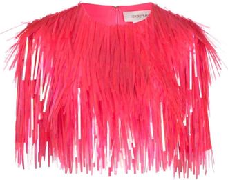Sportmax fringed cropped top - women - Polyamide/Elastane/Polyamide/Elastane/Polyester - 40 - Pink