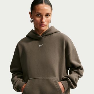 Nike Womens Studio Fleece Medium Weight Oversized Pullover Hoodie in Brown | IM8502-212