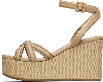 Loriblu Sandalo zeppa in nappa e rafia con listini - Dames - Sleehakken - Beige - 41 EU - Leer - Schoenen