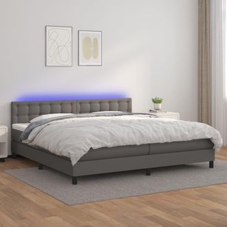 vidaXL Vidaxl - Cama Box Spring Colch&oacute;n Y Led Cuero Sint&eacute;tico Gris 200x200 Cm