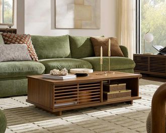 Castlery Vento Coffee Table, 47.2, Slated Sliding Doors, Modular - Brown - Castlery
