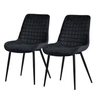 ML Design Set 2x Sillas De Comedor Negro Con Respaldo, Asiento Ergon&oacute;mico Acolchado Tapizado De Terciopelo Con Patas De Metal Sill&oacute;n De Dise&ntilde;o Moderno Para Mesa
