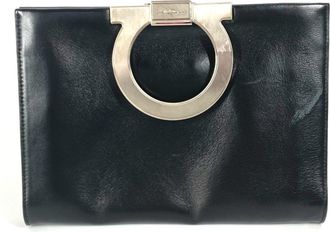 Ferragamo Gancini Black Leather Clutch Bag (Pre-Owned)
