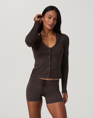 Vuori Clothing Long Sleeve Halo V-Neck Cardigan | Java Heather | XS, Size Extra Small