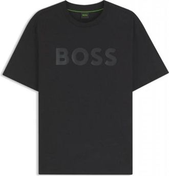 HUGO BOSS Structure Logo T-Shirt - Heren - T-shirts - Zwart - L - Katoen - Tops