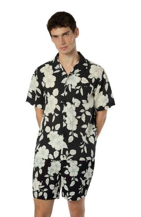 Onia Air Linen Convertible Vacation Shirt in Black/off White at Nordstrom, Size Xx-Large