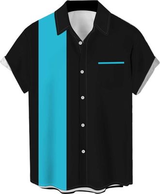 Generic Mens Vintage Bowling Shirt Short Sleeve Button Down Shirt Vintage 1950s Rockabilly Camp Shirt Mens Bowling Shirts Casual Summer Shirt