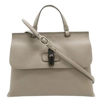 Gucci Pre-owned Handbags, female, Gray, Size: ONE SIZE Pre-owned Bamboo Daily Leather 2way Bag