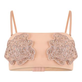 Pinko Sleeveless Tops, female, Pink, Size: S Short Top with Embroidery