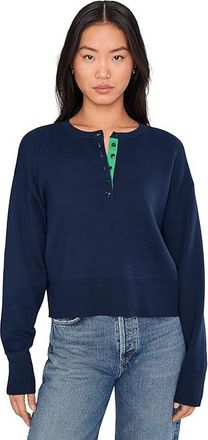 525 america Genevieve Solid Drop Shoulder Henley Womens Sweater Dark Blue : LG, Cotton/Nylon