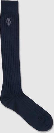 Gucci Knit Cotton Socks With Embroidery, Size L, Blue, Fabric
