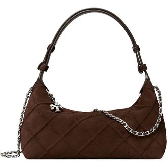 Tory Burch Fleming Pochette Quilted Suede Shoulder Bag in Dark Cocoa at Nordstrom