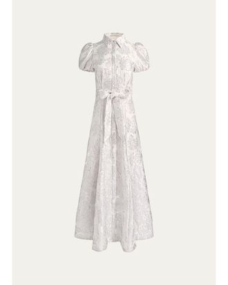 Alice & Olivia Henrietta Belted Metallic Jacquard Gown