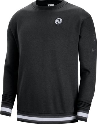 Nike Brooklyn Nets Solid Color Fleece Lined Round Neck Pullover Long Sleeves Hoodie Mens Black DR2280-010