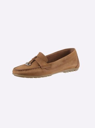 Heine Mokassin HEINE, Damen, Gr. 37, braun (cognac), Leder, Nubukleder, Rindsleder, Schuhe Mokassin