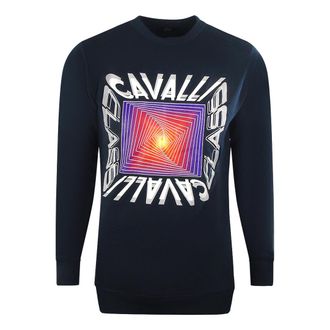 Cavalli asymmetrisch boxontwerp marineblauw sweatshirt