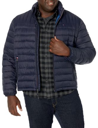 Tommy Hilfiger Mens Ultra Loft Packable Puffer Jacket Down Alternative Coat, Midnight W/Patch, US Large Tall