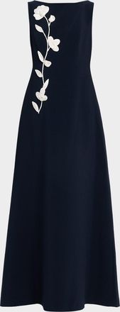Sachin & Babi Bateau-Neck Floral Applique Gown