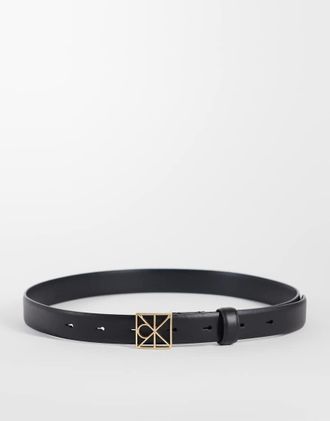 Calvin Klein Cintura in pelle nera con fibbia metallica con emblema 25mm-Nero