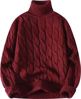 Generic Polo Neck Jumpers for Men UK Winter Knitted Sweaters Long Sleeve Roll Neck Jumpers Classic Fit Cable Knit Pullover Plain Colour Chunky Knitwear Smart 