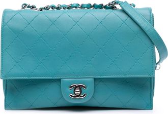 Chanel Pre-owned Womens Classic Flap Shoulder Bag - Turquoise Leather - One Size